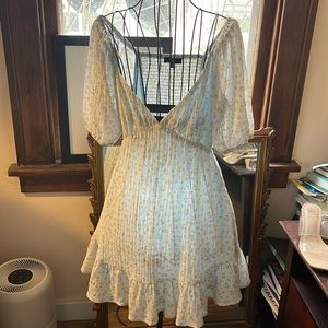 Lulu’s Light Blue with Yellow and Green Floral short sleeve dress